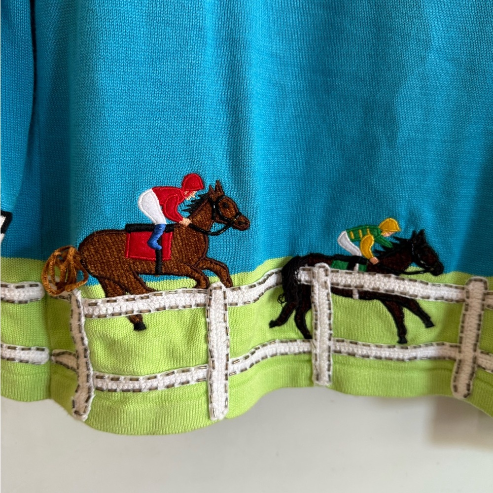 Berek Teal Cardigan Horse Racing Derby Preakness Applique Beads Embroidery Rare - Picture 11 of 11